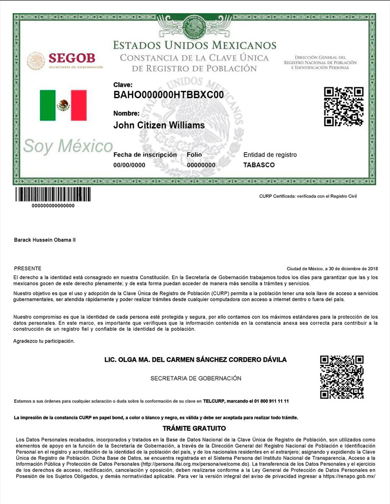 Mexico Registro de Poblacion de Mexico (CURP number) PSD template, version 2